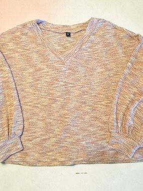 SHEIN Pastel Marled V-Neck Sweater in Pink and Cream Mix